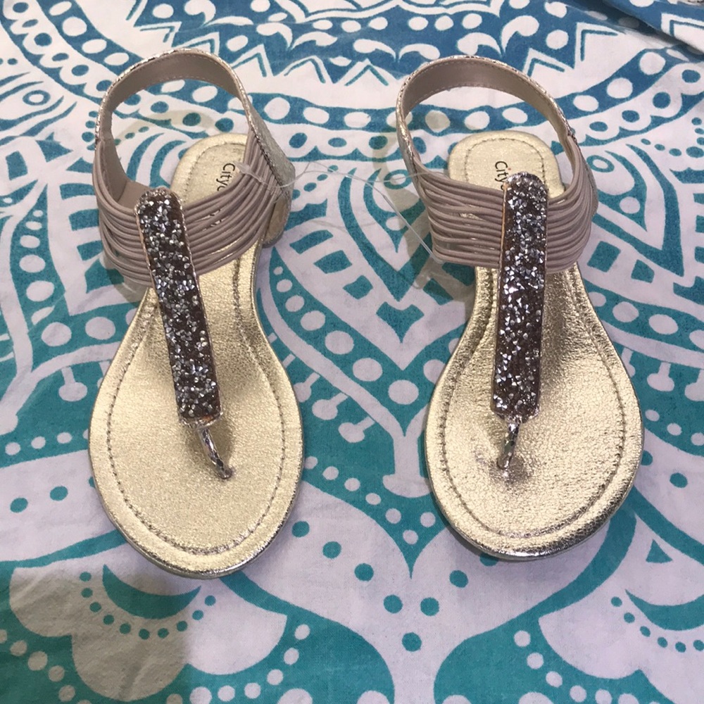 NEW Gold multi colored rhinestone strappy sandals